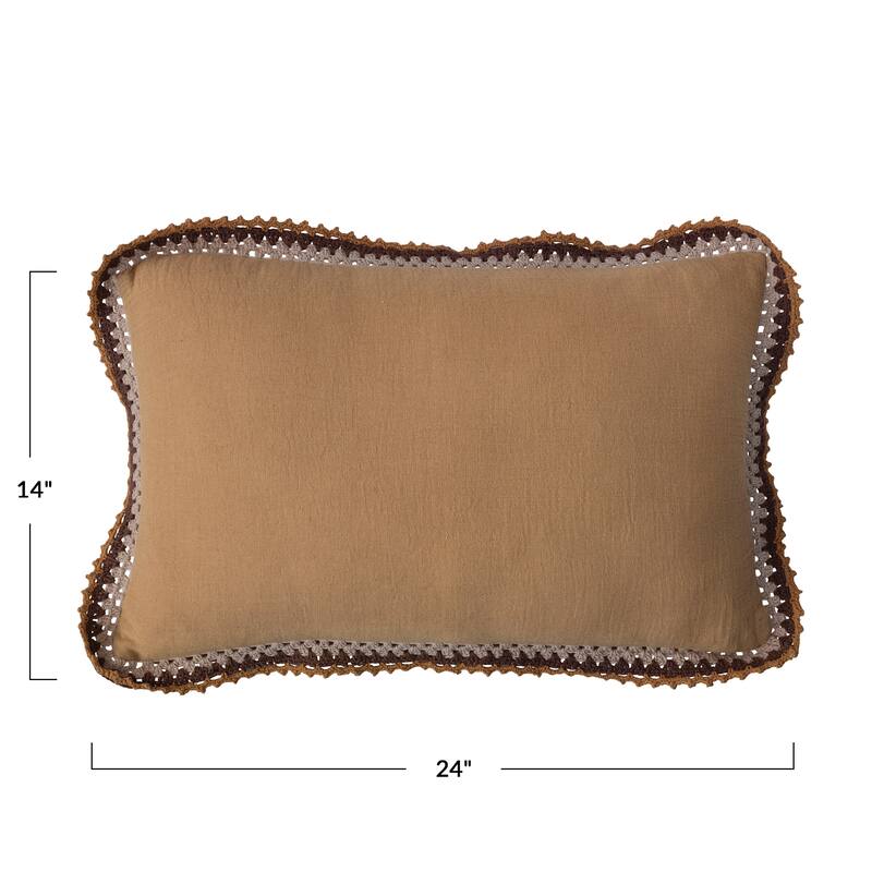 Cotton Lumbar Pillow with Crocheted Edge - 24.0"L x 14.0"W x 0.5"H
