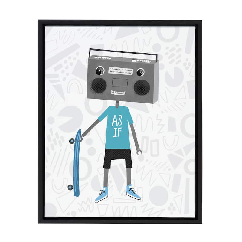 Kate and Laurel Sylvie Boom Box Boy 2 Framed Canvas by Molly Fabiano - 18x24 - Plastic - Black