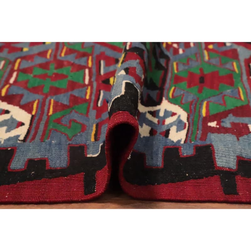 Hand Woven Oriental 100% Wool Carpet Southwestern Tribal Navy Blue & Blues Kilim Area Rug - 8' 11'' X 5' 9''