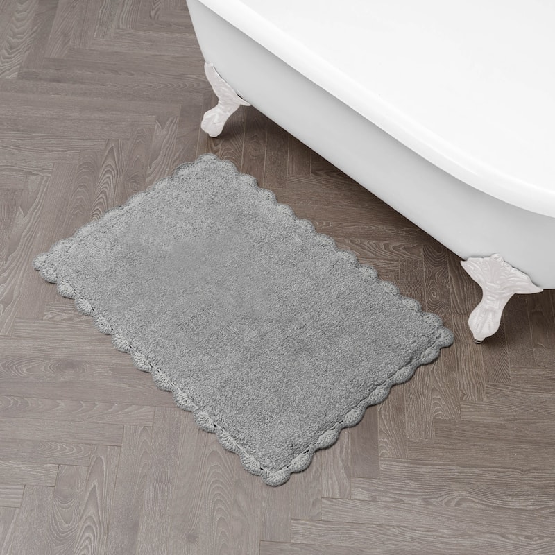 Laura Ashley Heathered Crochet Border Bath Rug - 20" x 32" - Dark Grey
