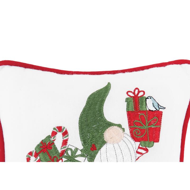 10" x 10" Gnome Presents Embroidered Throw Cotton Petite Accent Pillow