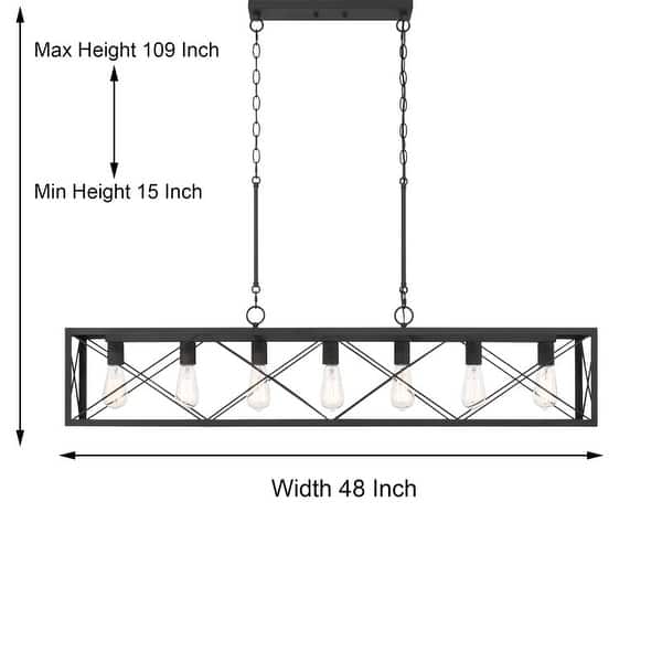 dimension image slide 4 of 6, Kiro 7-light Farmhouse 48In Linear Chandelier Rectangle Dining Lights with UL - 48'' W x 7.78'' D x 11'' H
