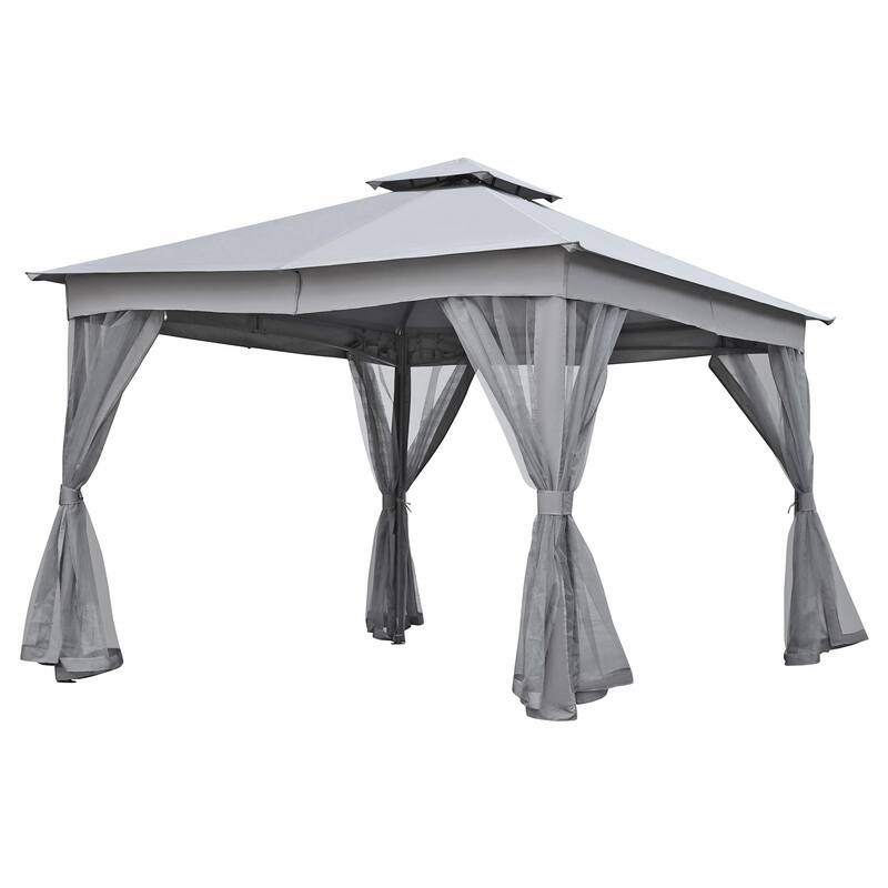 Outdoor Gazebo Tent with Double Roof, Mosquito Netting & Patio Canopy