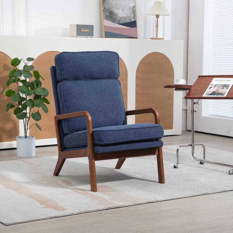 Mieres Rocking Chair, High Backrest Wooden Rocking Chair, Movable Armchair with Padded, 38.6"W Modern Leisure Single Sofa - Dark Blue