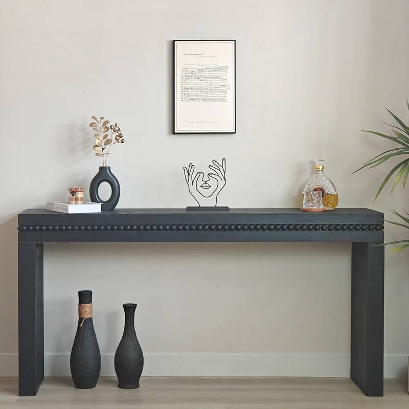 Rustic Wood Console Table - Elegant Entryway Table with Decorative Beaded Trim
