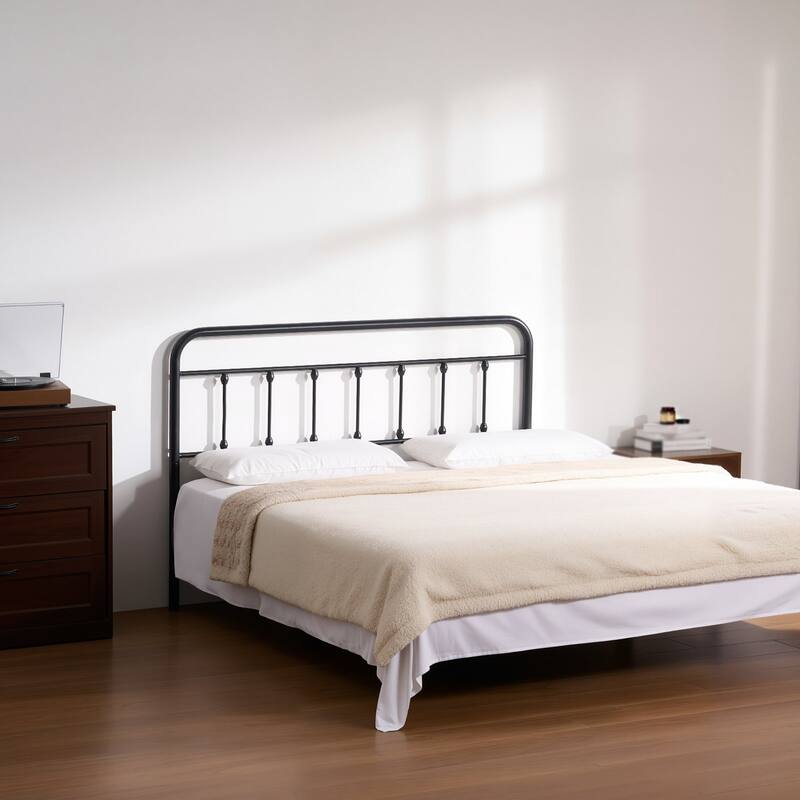 Black Metal Vintage Bed Frame Queen Size Headboard with Carbon Steel Construction