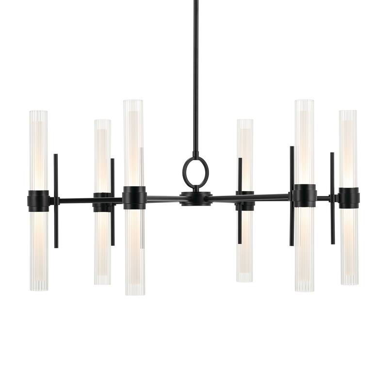 Riven 33 Inch LED 12 Light Chandelier with Clear Fluted Glass in Black