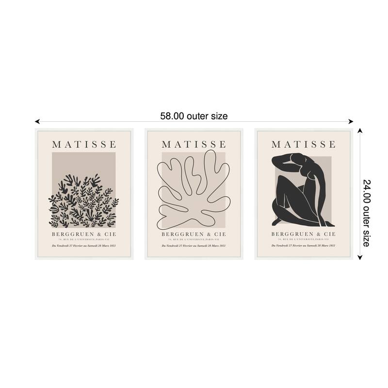 Kate and Laurel Matisse Inspired Florals & Woman Silhouette 3 Piece Framed Canvas Wall Art Set by Gabrielly Guedes