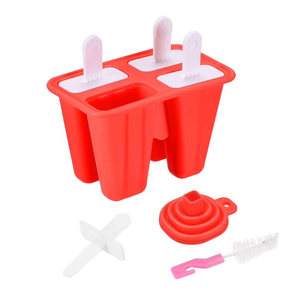 Silicone Ice Pops Molds 4Pcs, with Sticks Funnel and Cleaning Brush