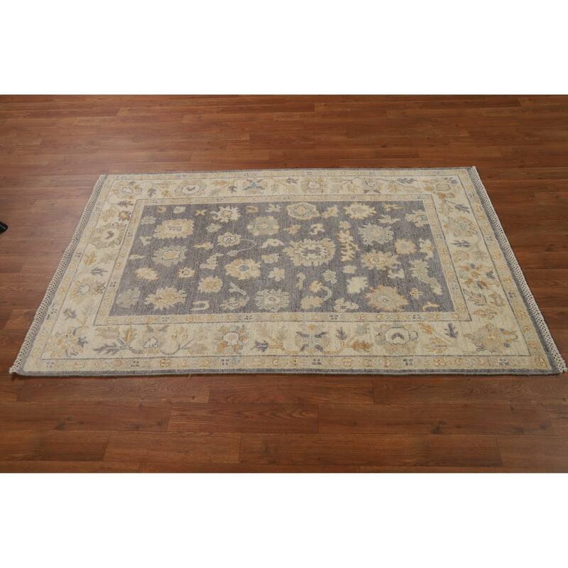 Hand Knotted Oriental 100% Wool Carpet Transitional All-Over Greys & Charcoal Oushak Area Rug - 5' 2'' X 3' 2''