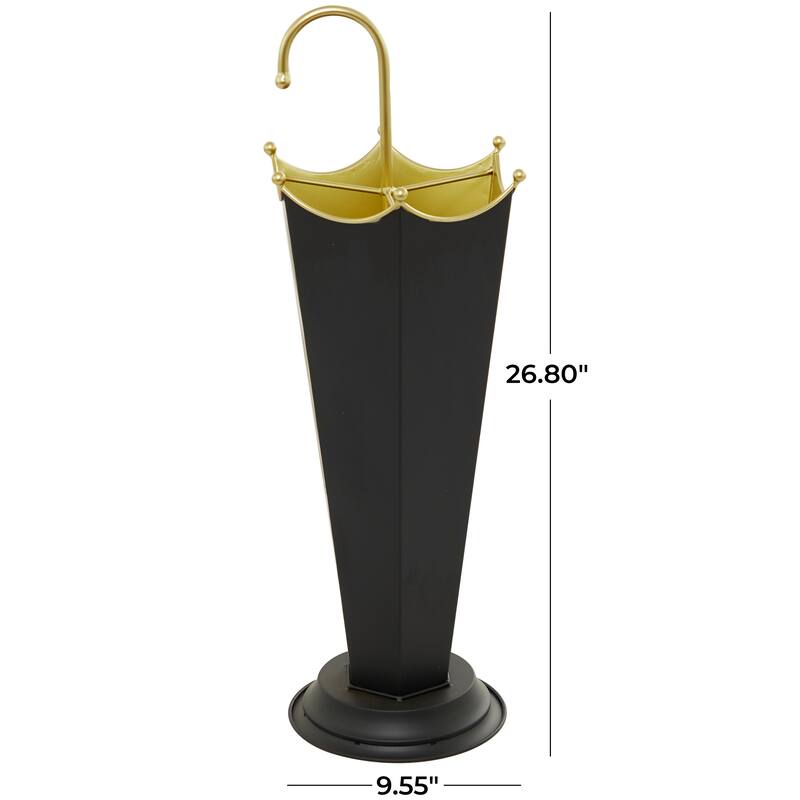 Black Metal Abstract Umbrella Stand with Gold Handle - 10"W, 27"H