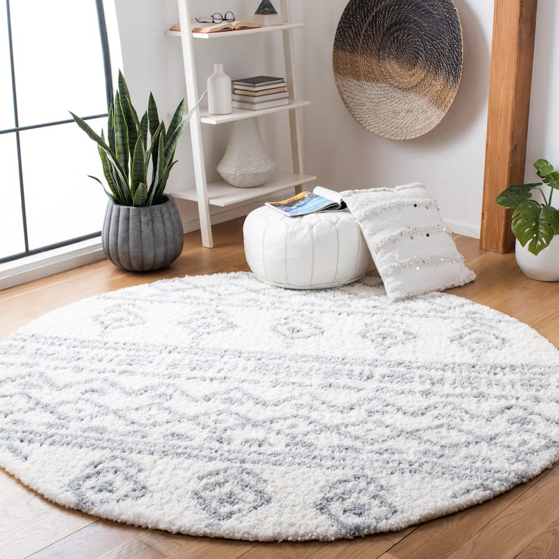 SAFAVIEH Parma Shag Dhurata Rug - 6'7" Round - Ivory/Grey