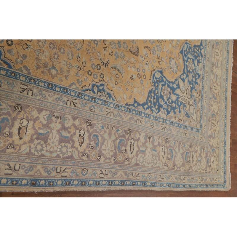 Hand Knotted Oriental 100% Wool Carpet Traditional Floral Yellow & Gold Mashad Area Rug - 12' 8'' X 9' 7''