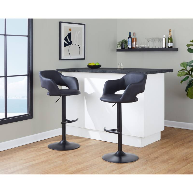 Porch & Den Vallen Adjustable Faux Leather Bar Stool with Rounded T Footrest (Set of 2)