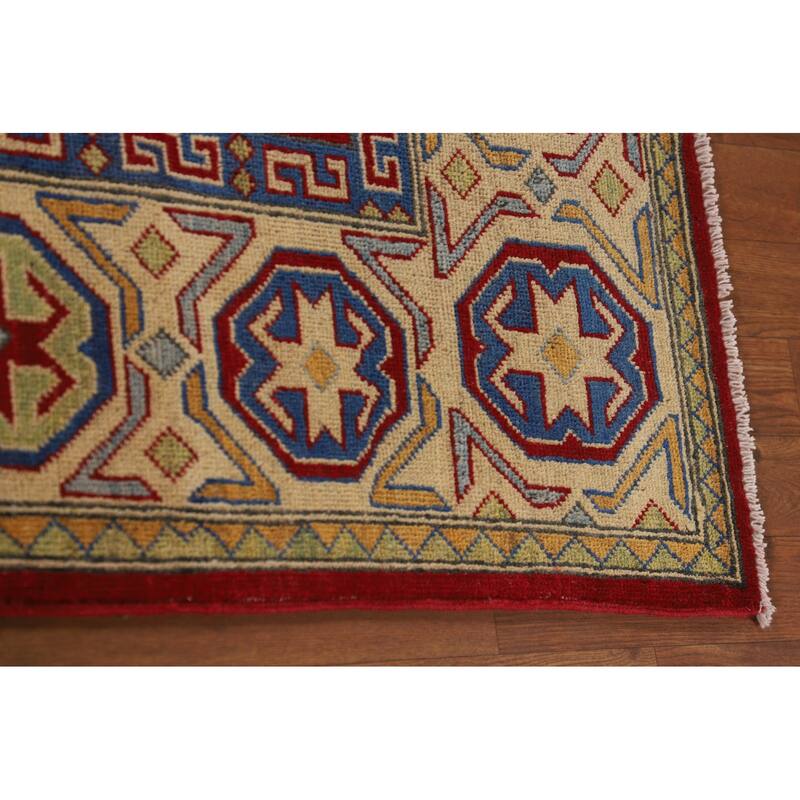 Red Geometric Kazak Rug Handmade Wool Carpet - 7'10"x 9'6"