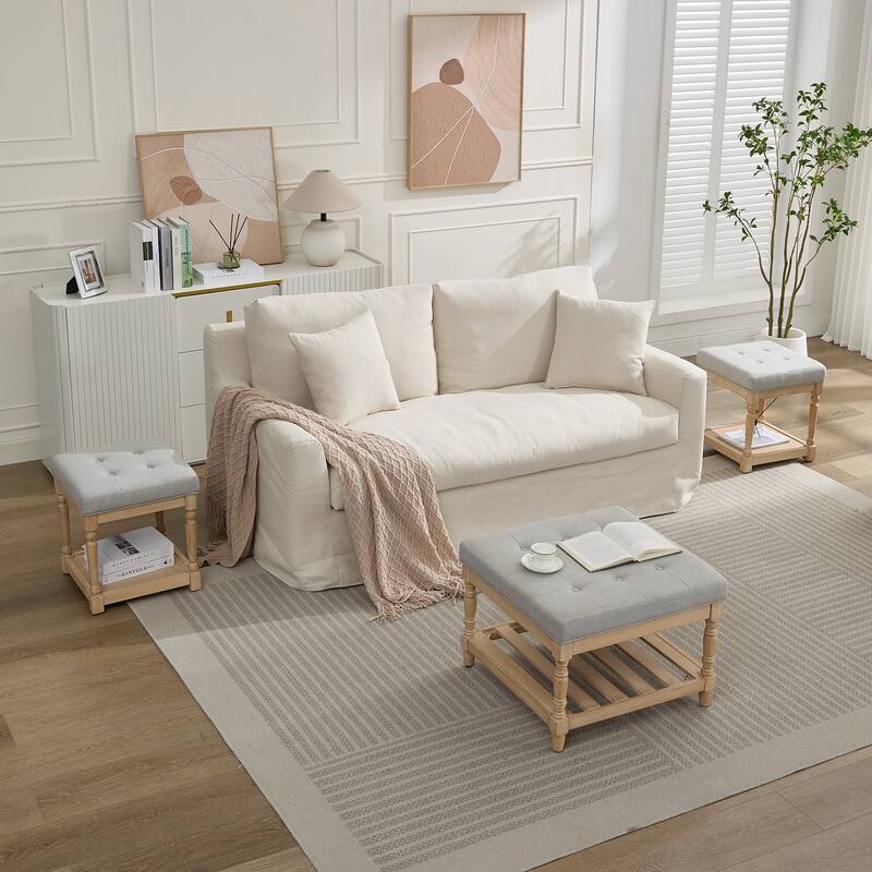 3 Set Coffee Table Versatile Sofa Side Table - 1CoffeeTables+2SideTables - Grey(Linen)
