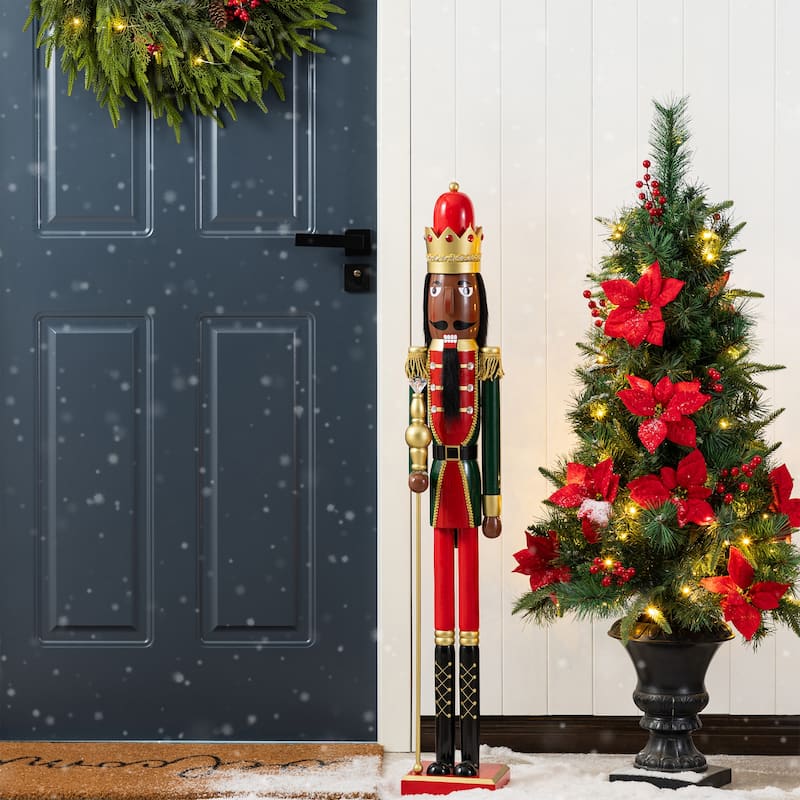 Glitzhome Wooden Christmas African King Soldier Nutcracker - Single 42"H King