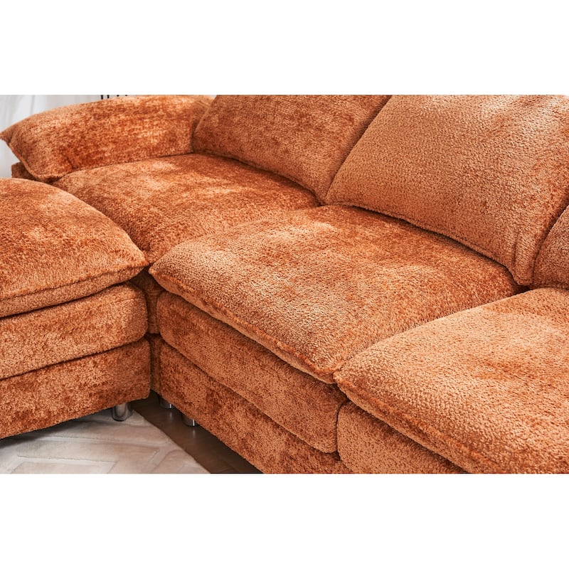 Modern Deep 3-Seat Sofa Couch with Ottoman