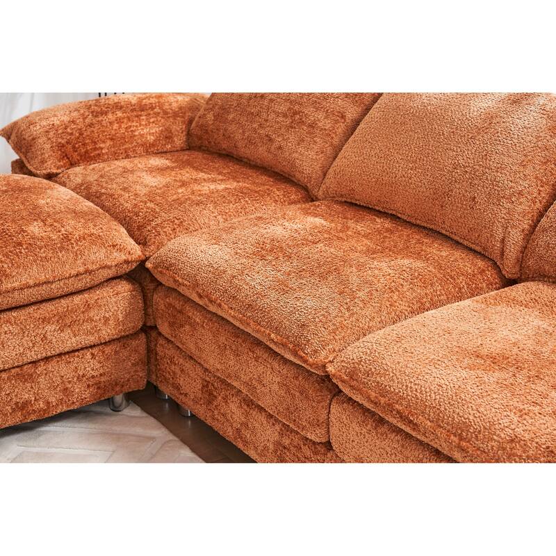 Modern Polyester Deep 3-Seater Sofa Couch with Ottoman