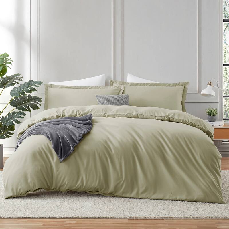 Emperyan Duvet Cover With Fitted Sheet Soft Double Brushed Bedding Set - Light Sage - Twin