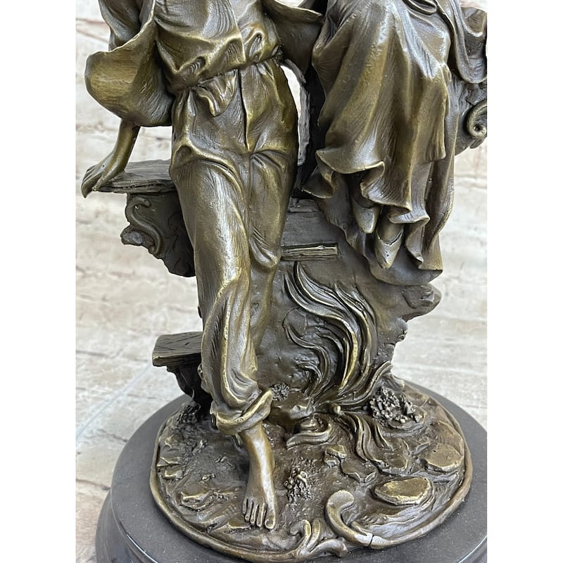 French Bronze Statue Sculpture Young Lovers Romance Anniversary Figure Decor 14 Inches X 7.5 Inches