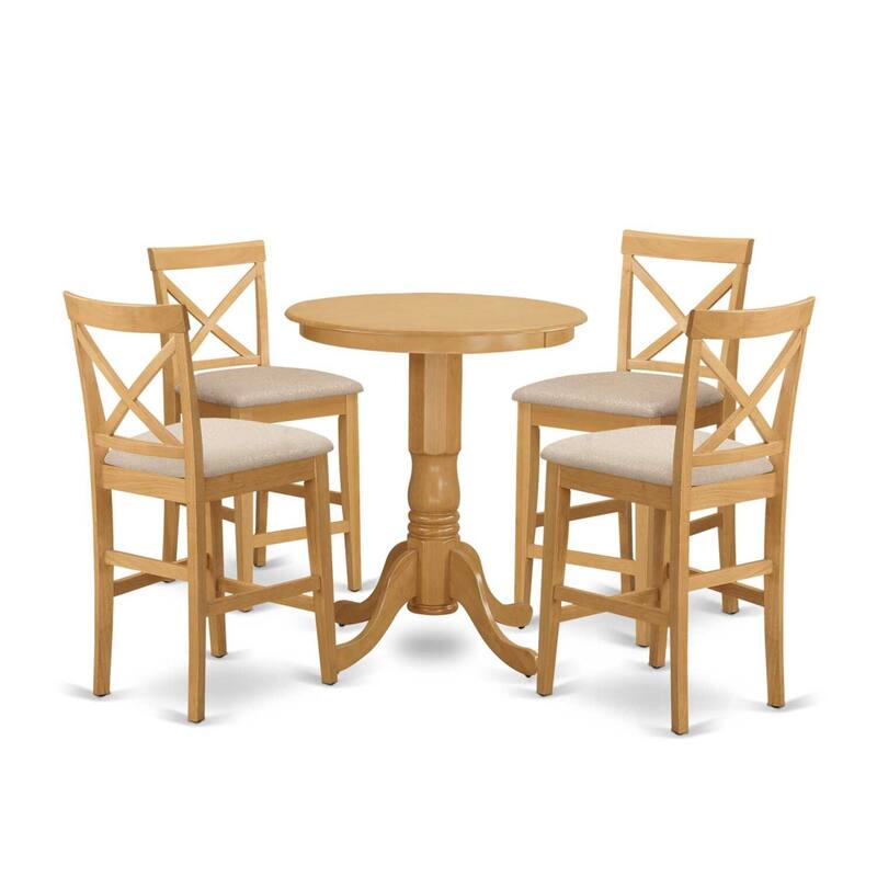 Kitchen Pub Table Set - 5 Piece Dinette Set with Chairs - Small Space Design - Warm Oak Finish
