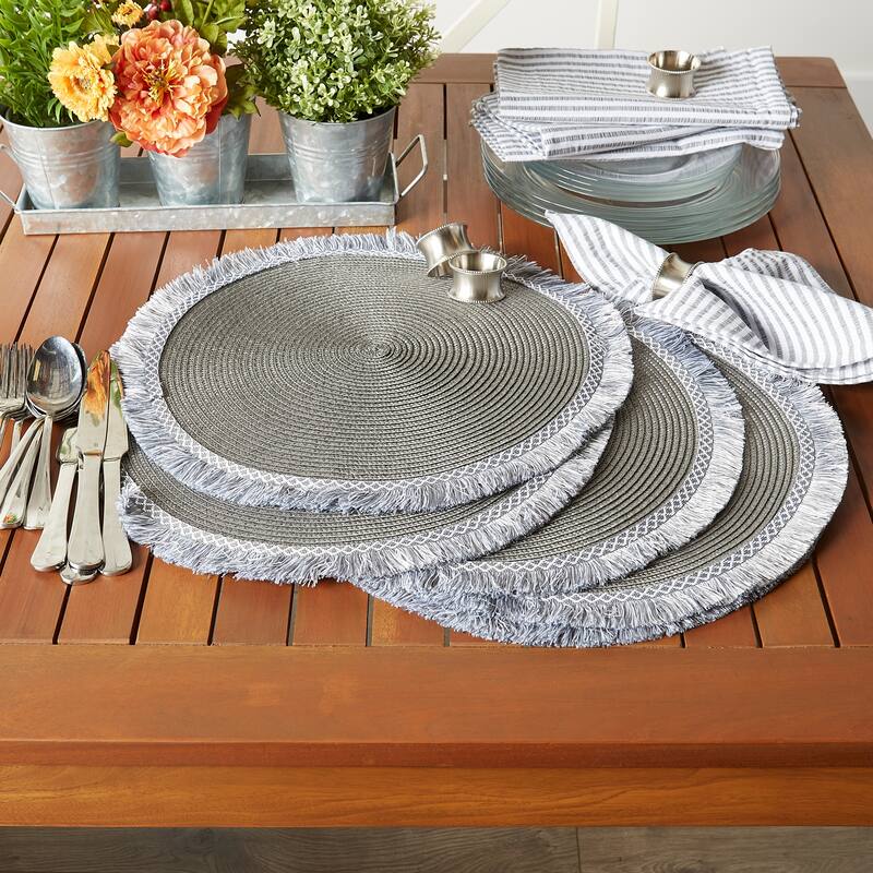 DII Nautical Blue Round Fringed Placemat Set/6
