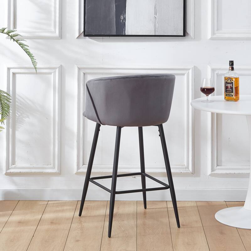 Bar Stool Set of 2, Upholstered Counter Height Bar Stool with Footrest, Kitchen Island Chairs with Metal Legs and Back