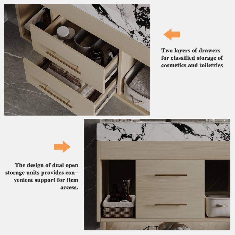 GDFStudio - Modern 29.9" Floating Bathroom Vanity with Sintered Stone Top, Ceramic Sink & U-Shape Drawers