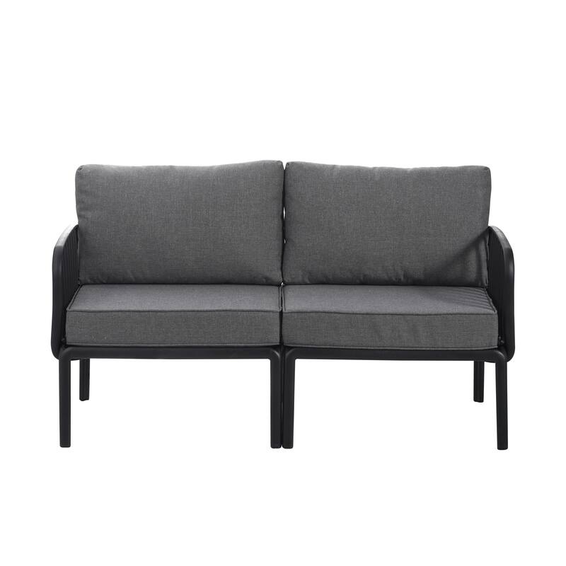 Roomfitters 3-Piece Outdoor Sectional Patio Conversation Set with Coffee Table and Cushions for Porch