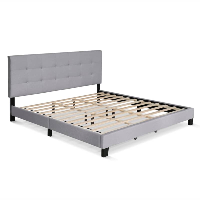 Button Tufted Bed Frame - Linen Upholstered King Size Platform Bed - Stylish Bedroom Decor