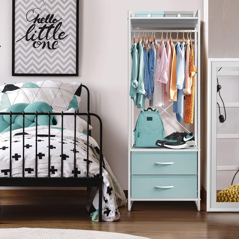 Clothing Rack with 2 Drawers - Tall Closet Stand Dresser for Bedroom