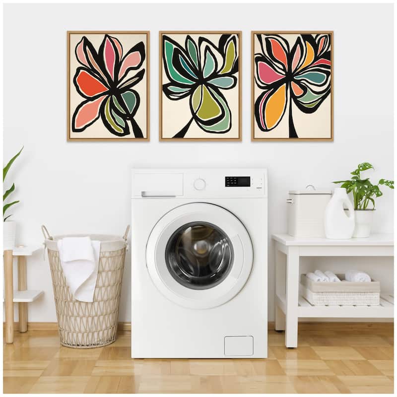 Kate and Laurel Sylvie Midnight Floral 1, 2 and 3 Framed Canvas Art Set by Alicia Bock