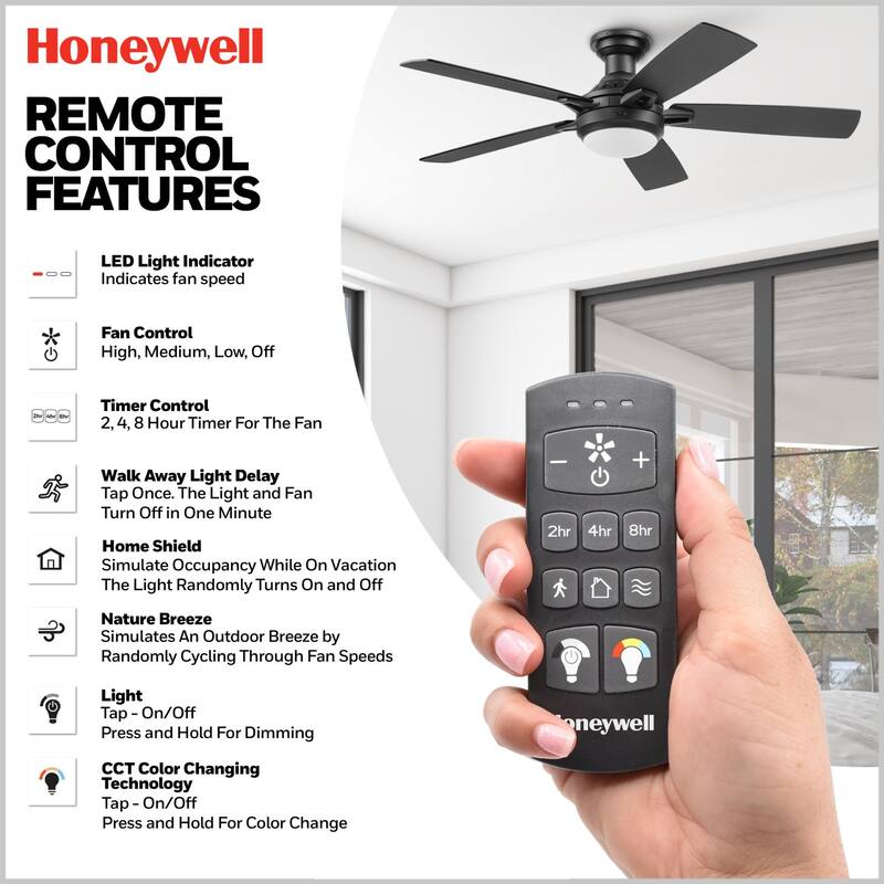 52" Honeywell Radstock Contemporary Ceiling Fan with Color Changing Light, Remote Control - 52 Inches