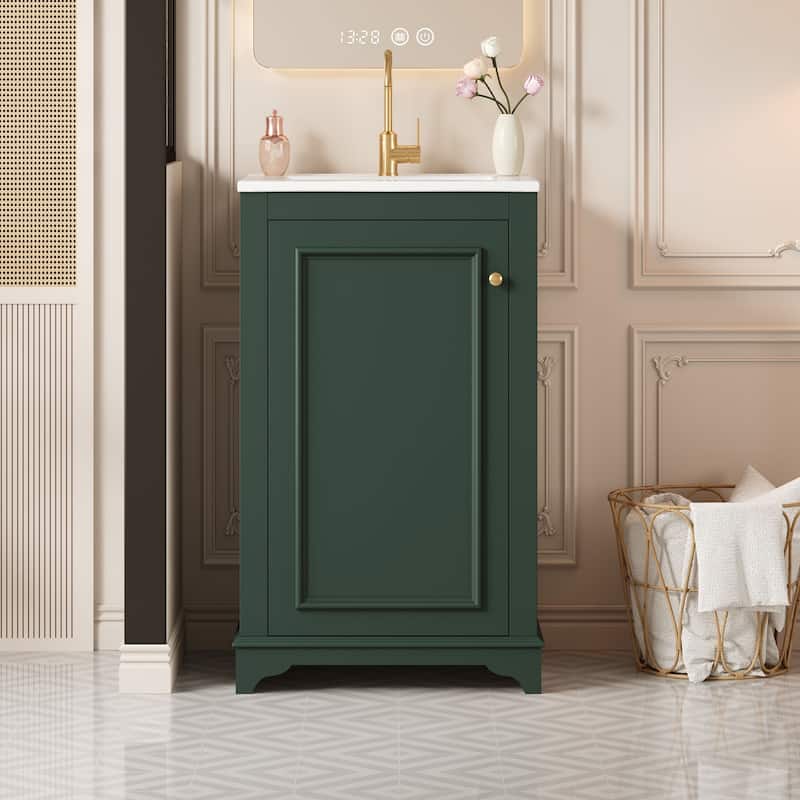 20" Bathroom Vanity with Ceramic Sink - Soft Closing Door, Adjustable Shelf, Freestanding Modern Single Vanity