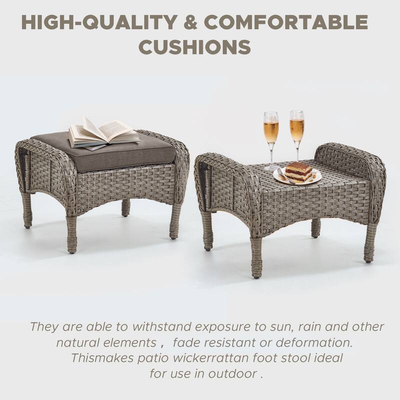 Outside Patio Wicker Ottomans Set Grey - Grey