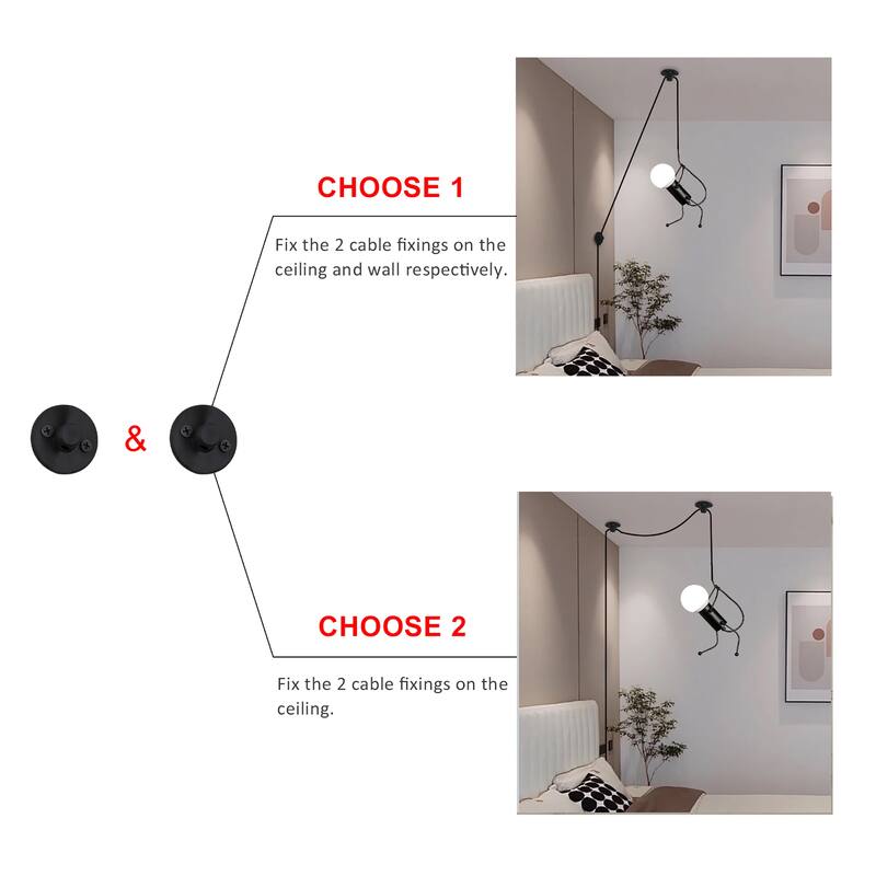 Modern Industrial Decorative Black Ant Design Pendant Light Adjustable Plug in Cord Ceiling Retro Wall Sconce for Kids Bedroom
