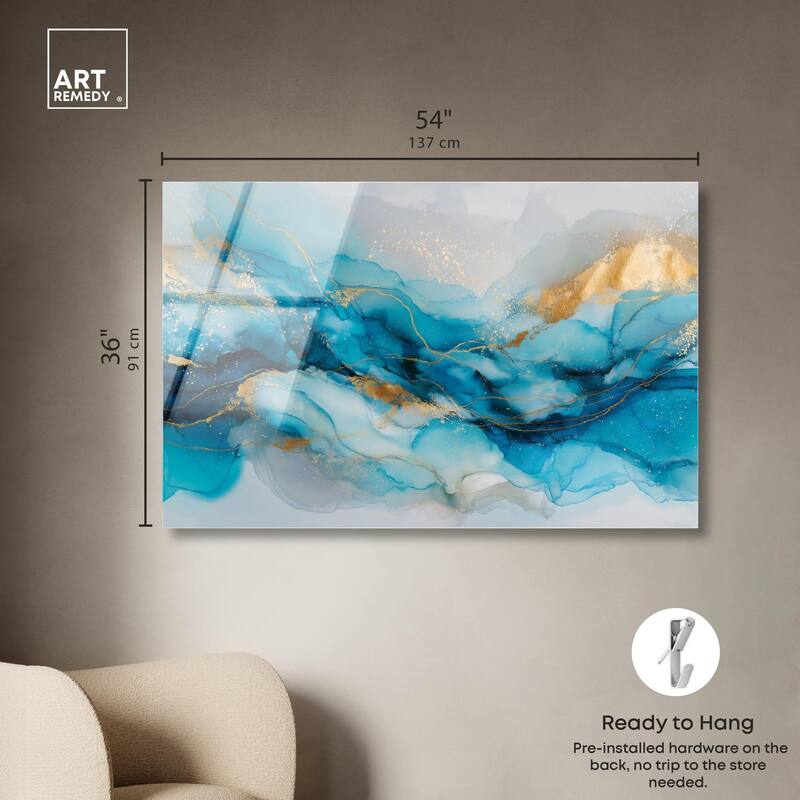 Ethereal Blue and Gold Acrylic by Art Remedy, Ready to Hang