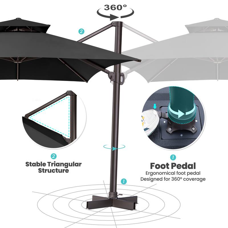 10 x 13 Feet Double Top Outdoor Patio Offset Cantilever Umbrella with NO Base