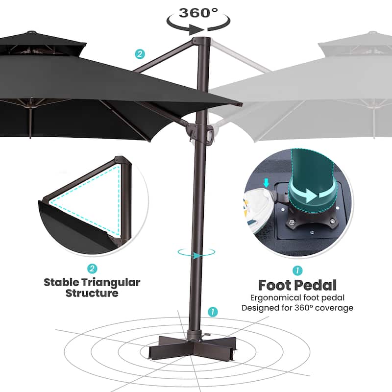 Crestlive Outdoor 13 x 10ft Patio Cantilever Umbrella with Tilt Angles and 360-degree Rotation