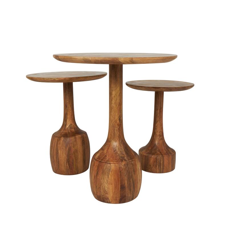 Brown Mango Wood Handmade Accent Table with Elevated Bases (Set of 3)
