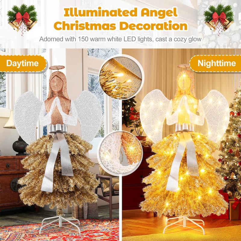 5.2 FT Christmas Lighted Angel Pre-Lit Angel Figure Xmas Tree