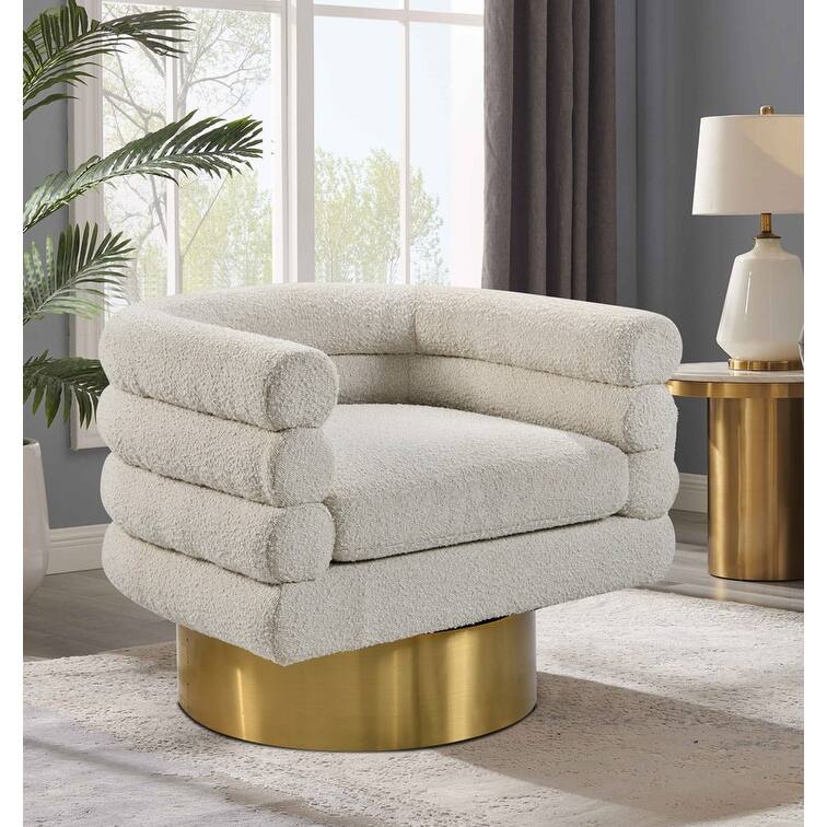 Best Master Furniture Manon Boucle Upholstered Swivel Accent Chair with Black Trim - Cream/Gold