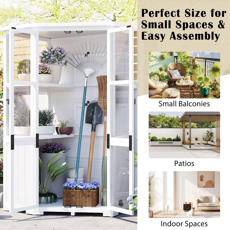 63'' Height Garden Wood Storage Cabinet Outdoor Tool Storage Shed, Mini Greenhouse Cold Frame