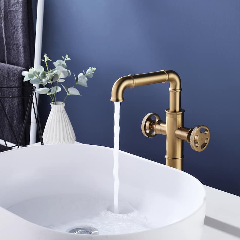 Two Handles Single Hole Deck Mounted Industrial Bathroom Faucet With 360 Degrees Swivel Spout
