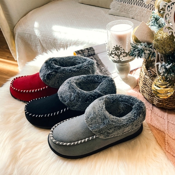 VONMAY Women's Suede Bootie Slippers Furry Plush Boots. Opens flyout.