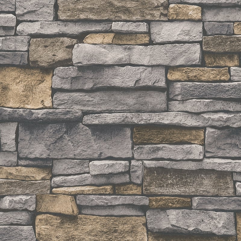 Galerie Wallcoverings Bricks and More Collection Sandstone Splendour Motif Matte Finish Vinyl on Non-woven Wallpaper Roll - 33-feet long x 21-inches wide - Grey/Yellow