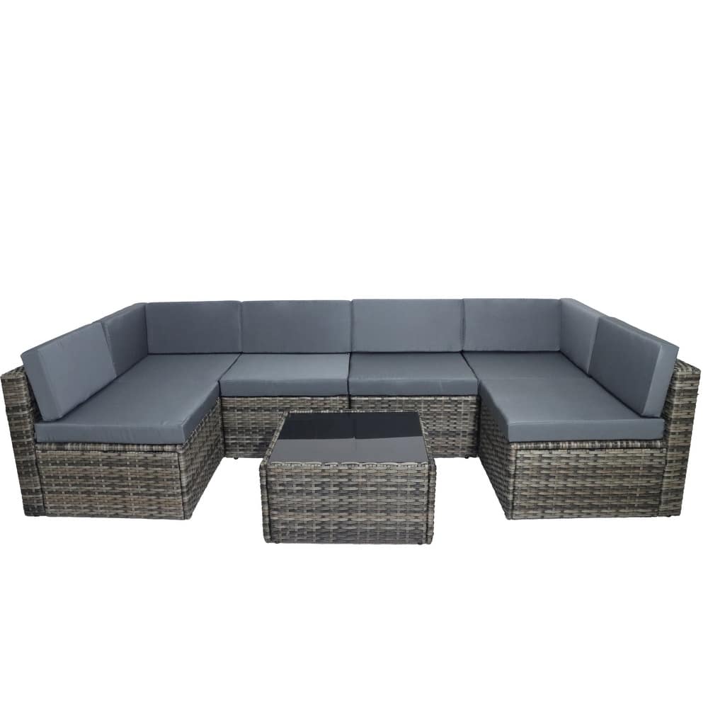 7 Pieces Outdoor Patio Sectional Sofa Couch
