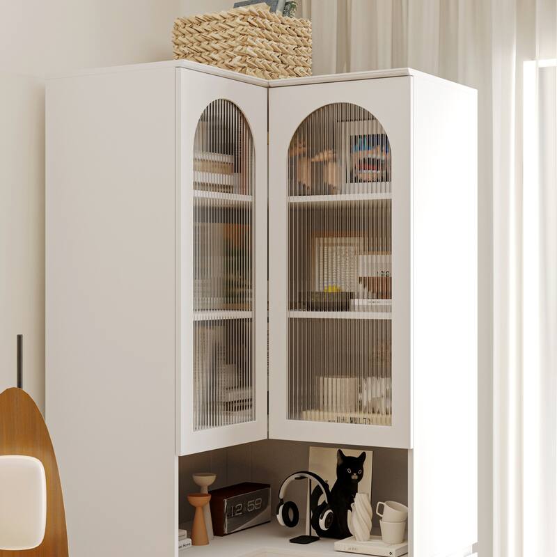 Entryway Cabinet Tempered Glass DoorsStorage Bench with Cushion, Modern Mudroom Hall Tree Organizer with Hidden Storage