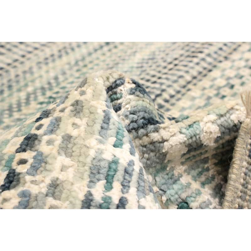 ECARPETGALLERY Hand-knotted Silk Shadow Sky Blue Viscose, Wool Rug - 3'0 x 5'2